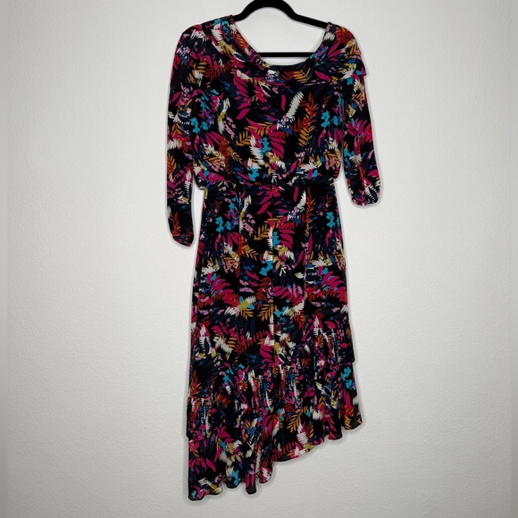 SALONI Lexi Floral Silk Asymmetrical Dress Vibrant Multicolored Size 4 - Picture 5 of 10